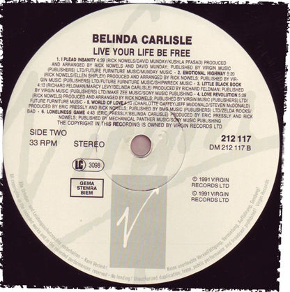 Belinda Carlisle : Live Your Life Be Free (LP, Album)