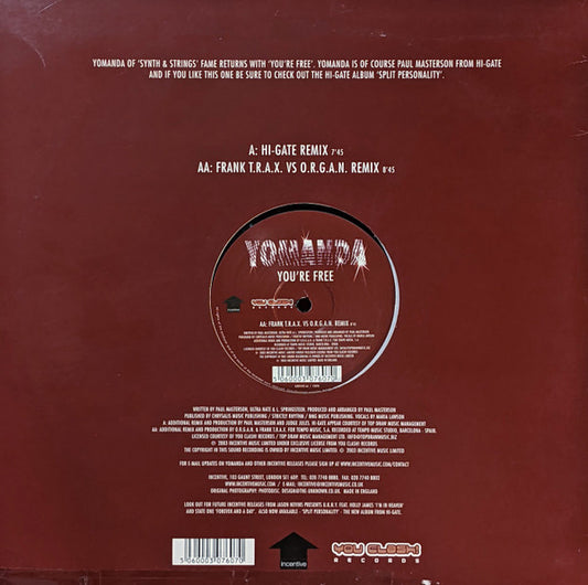 Yomanda : You're Free (Hi-Gate Remix / Frank T.R.A.X. Vs O.R.G.A.N. Remix) (12")