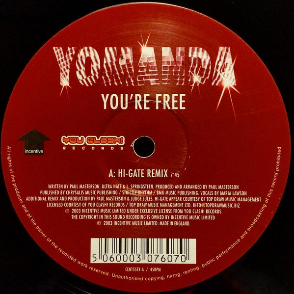 Yomanda : You're Free (Hi-Gate Remix / Frank T.R.A.X. Vs O.R.G.A.N. Remix) (12")