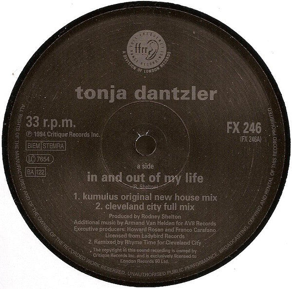 Tonja Dantzler : In And Out Of My Life (12")