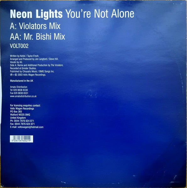 Neon Lights : You're Not Alone (12", Single)
