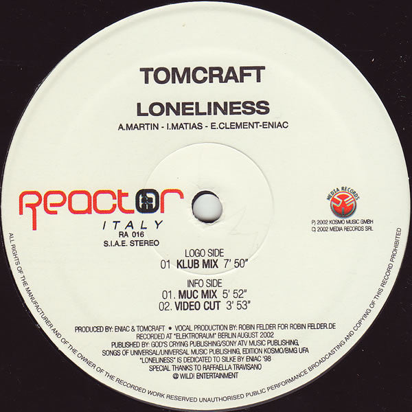 Tomcraft : Loneliness (12", Maxi)