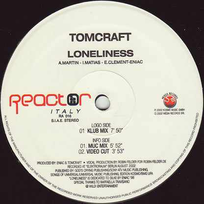 Tomcraft : Loneliness (12", Maxi)