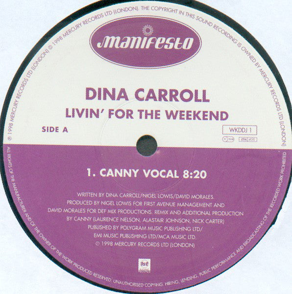 Dina Carroll : Livin' For The Weekend (2x12", Promo)