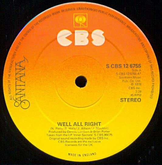 Santana : Well All Right (12", Single, Ltd)