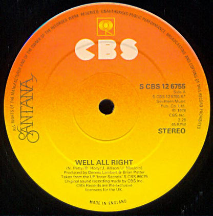 Santana : Well All Right (12", Single, Ltd)