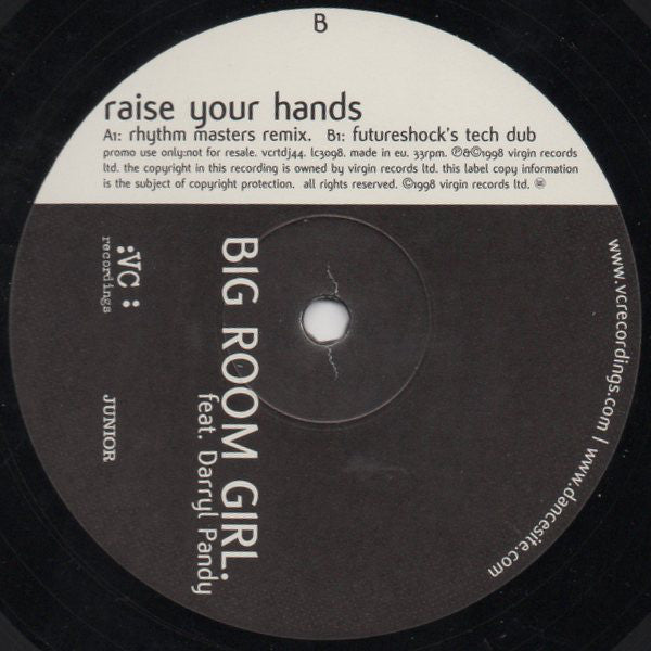 Big Room Girl Feat. Darryl Pandy : Raise Your Hands (12", Single, Promo)