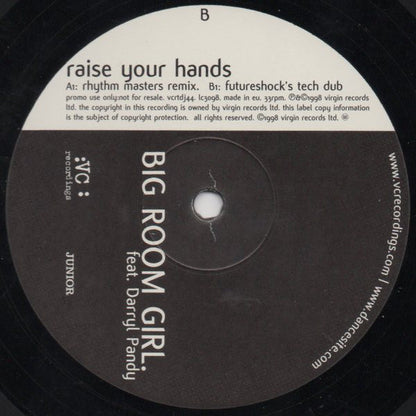 Big Room Girl Feat. Darryl Pandy : Raise Your Hands (12", Single, Promo)
