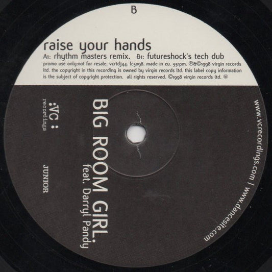 Big Room Girl Feat. Darryl Pandy : Raise Your Hands (12", Single, Promo)