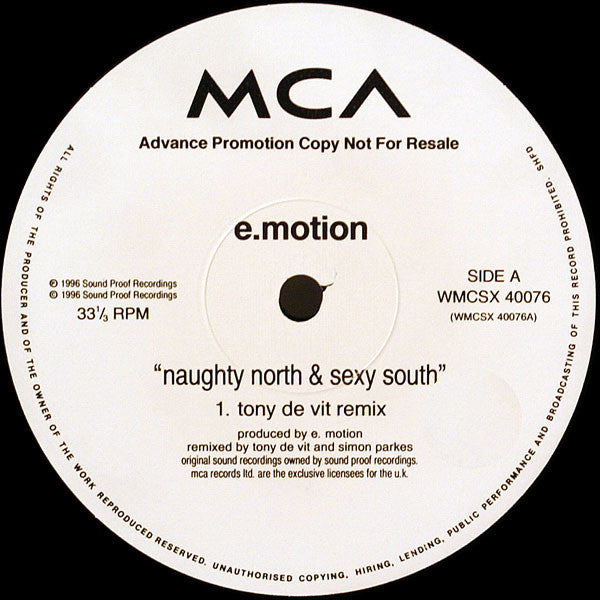 E-Motion : The Naughty North & The Sexy South (12", Promo)