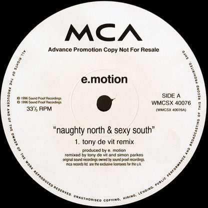 E-Motion : The Naughty North & The Sexy South (12", Promo)