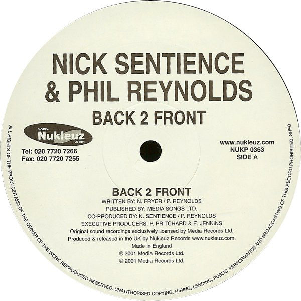 Nick Sentience & Phil Reynolds : Back 2 Front (12")