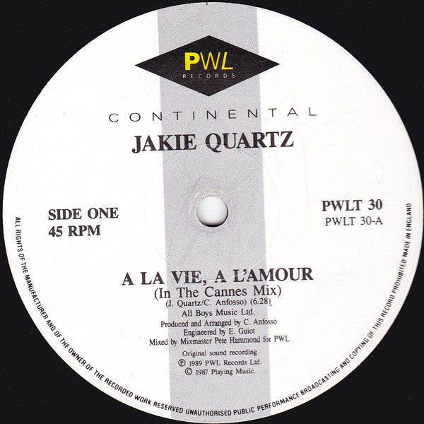Jakie Quartz : A La Vie, A L'amour (12", Single)