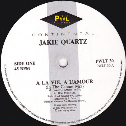 Jakie Quartz : A La Vie, A L'amour (12", Single)