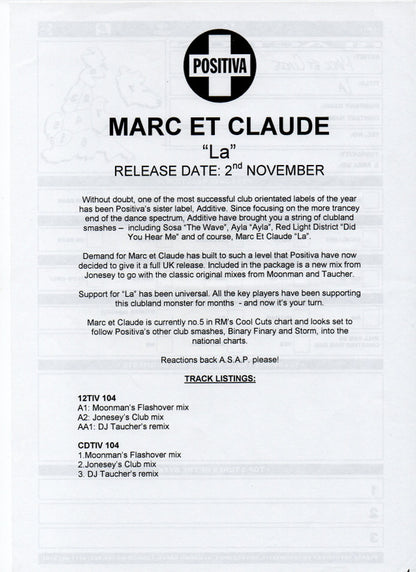 Marc Et Claude : La (12", Promo)