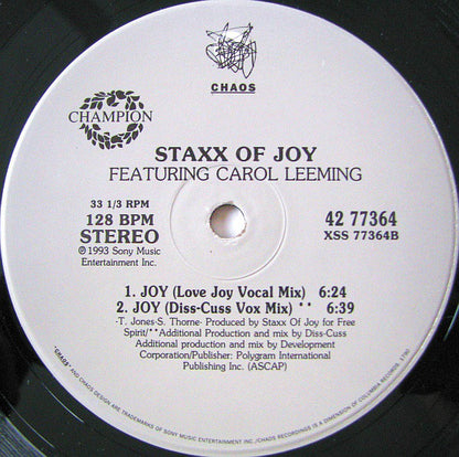 Staxx Of Joy* Featuring Carol Leeming : Joy (12")