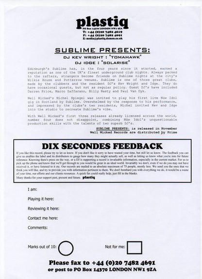 DJ Kev Wright* / DJ Idge : Sublime Presents Tomahawk / Solarise (12", W/Lbl, Sti)