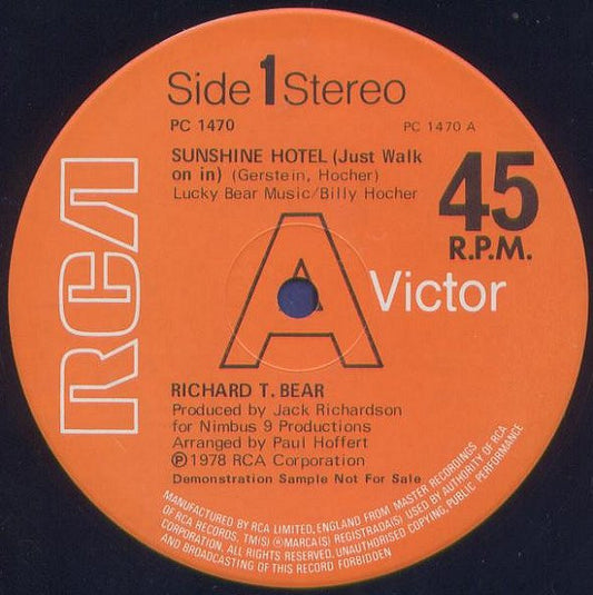 Richard T. Bear : Sunshine Hotel (Just Walk On In) (12", Promo)