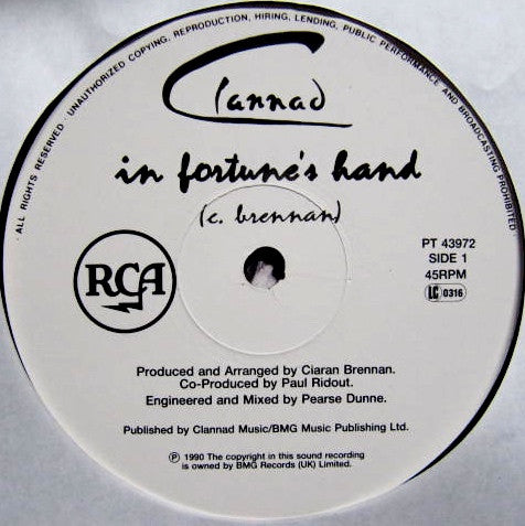 Clannad : In Fortune's Hand (12", Single, Glo)