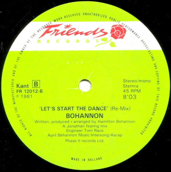 Bohannon* : Let's Start II Dance Again (12")