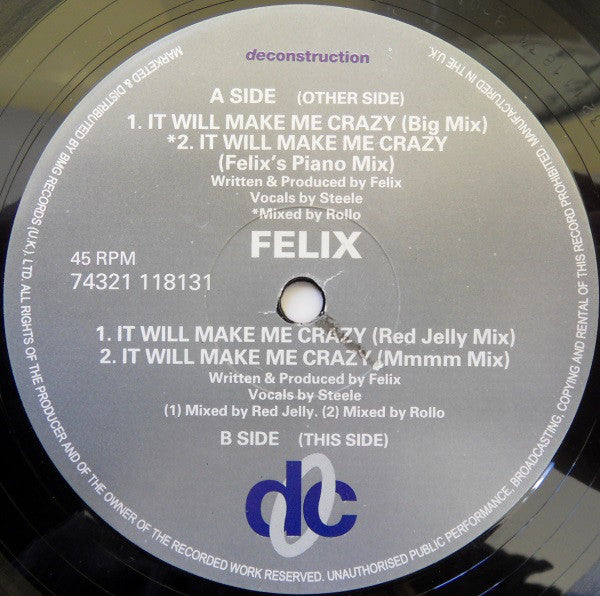 Felix : It Will Make Me Crazy (12")