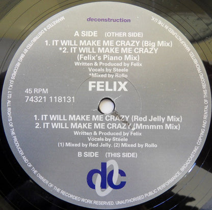 Felix : It Will Make Me Crazy (12")
