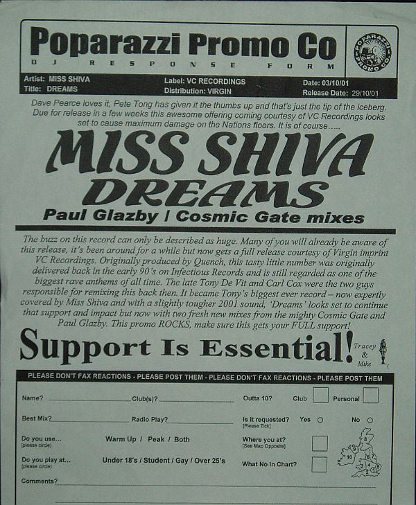 Miss Shiva : Dreams (12", Promo)