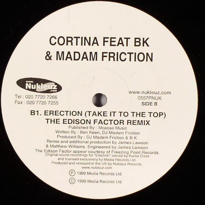 Cortina : Music Is Moving / Erection (Take It To The Top) (12")