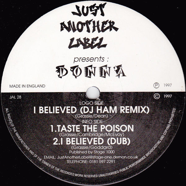 Donna : I Believed (Remix) (12")