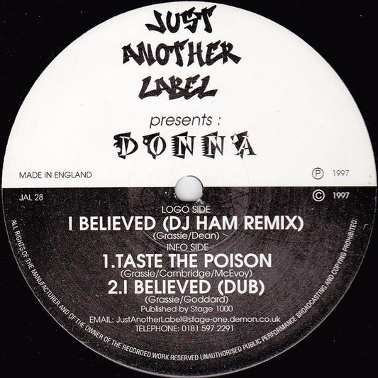 Donna : I Believed (Remix) (12")