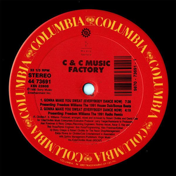 C & C Music Factory* Presenting Freedom Williams : Gonna Make You Sweat (Everybody Dance Now) (1991 Remix) (12")