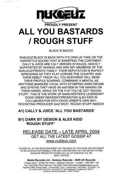 Cally & Juice / Dark By Design : All You Bastards / Rough Stuff (12", Promo)