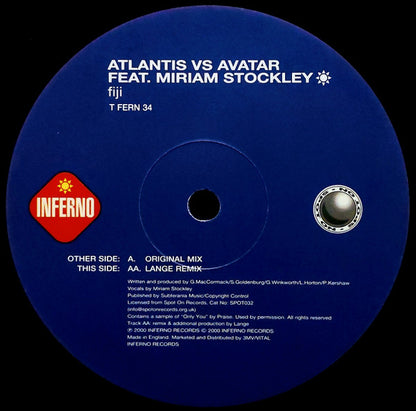 Atlantis Vs Avatar (5) Feat. Miriam Stockley : Fiji (12")