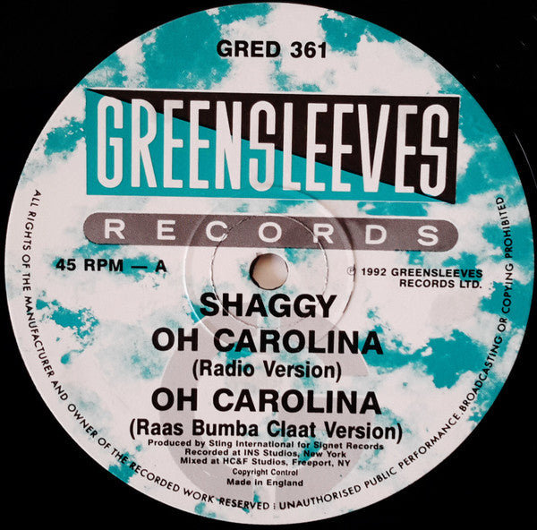 Shaggy / Rayvon : Oh Carolina / Rivers Of Babylon (12", Single, Pic)