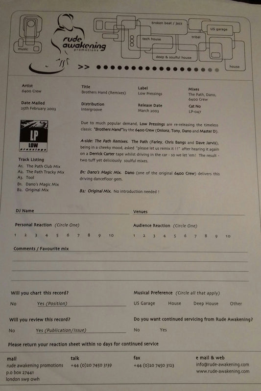 6400 Crew : Brothers Hand (Remixes) (12", W/Lbl, Sti)