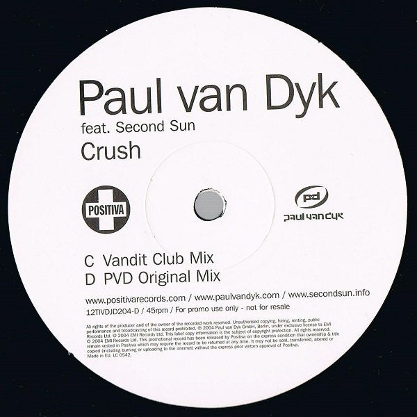 Paul van Dyk Feat. Second Sun : Crush (The Paul van Dyk Mixes) (2x12", Promo)
