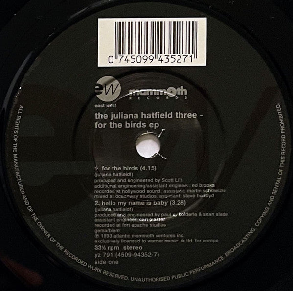 The Juliana Hatfield Three : For The Birds 4 Track EP (7", EP)