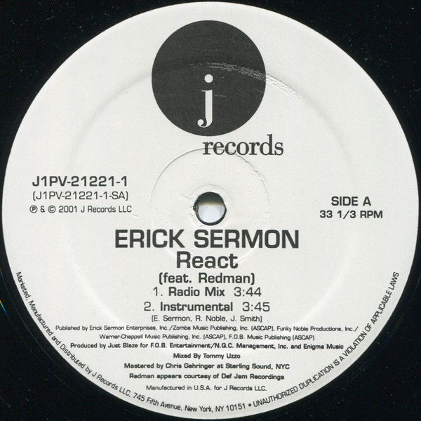 Erick Sermon Feat. Redman : React (12", Promo)