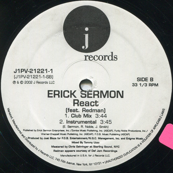 Erick Sermon Feat. Redman : React (12", Promo)