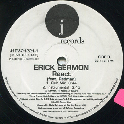 Erick Sermon Feat. Redman : React (12", Promo)