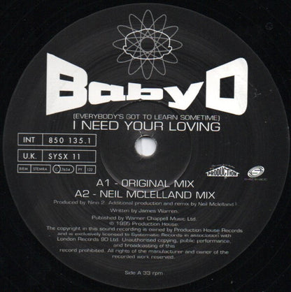 Baby D : (Everybody's Got To Learn Sometime) I Need Your Loving (12")
