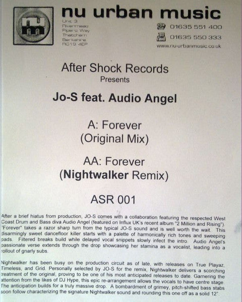 Jo-S Feat Audio Angel : Forever (12", Promo, W/Lbl)