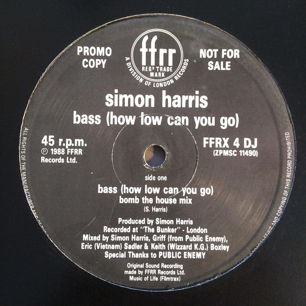 Simon Harris : Bass (How Low Can You Go) (Bomb The House Mix) (12", Promo)