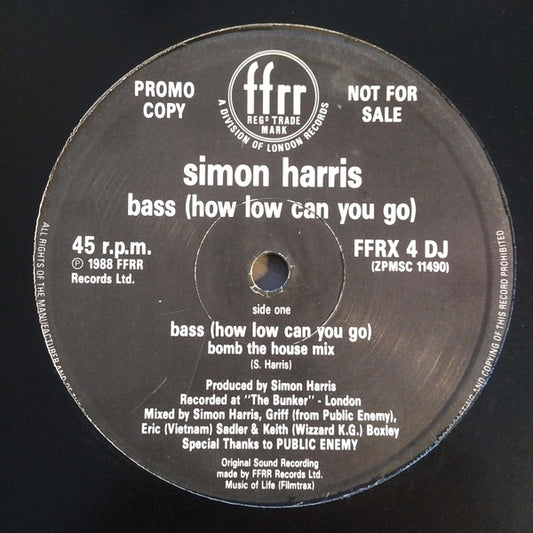 Simon Harris : Bass (How Low Can You Go) (Bomb The House Mix) (12", Promo)