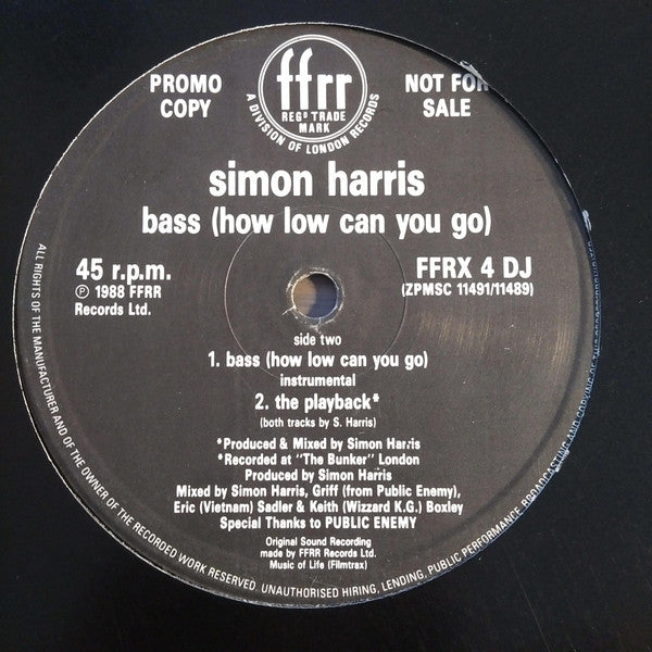 Simon Harris : Bass (How Low Can You Go) (Bomb The House Mix) (12", Promo)