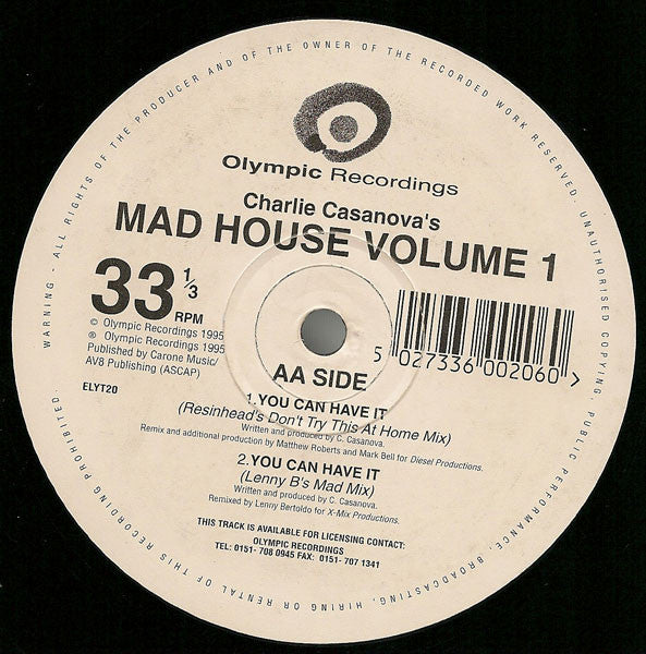 Charley Casanova : Mad House (Volume 1) (12")