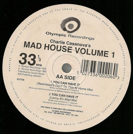 Charley Casanova : Mad House (Volume 1) (12")