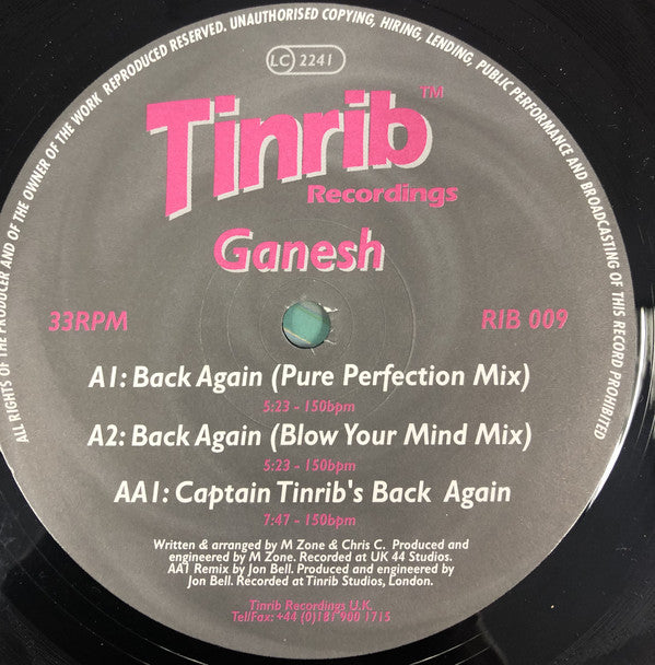 Ganesh : Back Again (12")