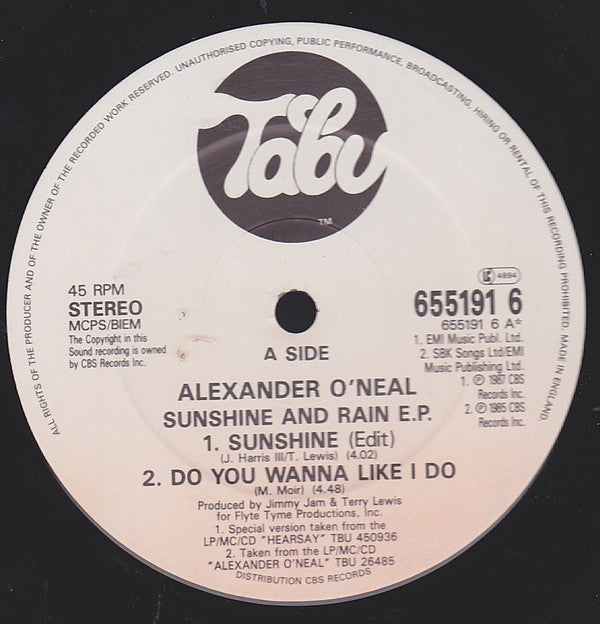 Alexander O'Neal : Sunshine And Rain E.P. (12", EP)