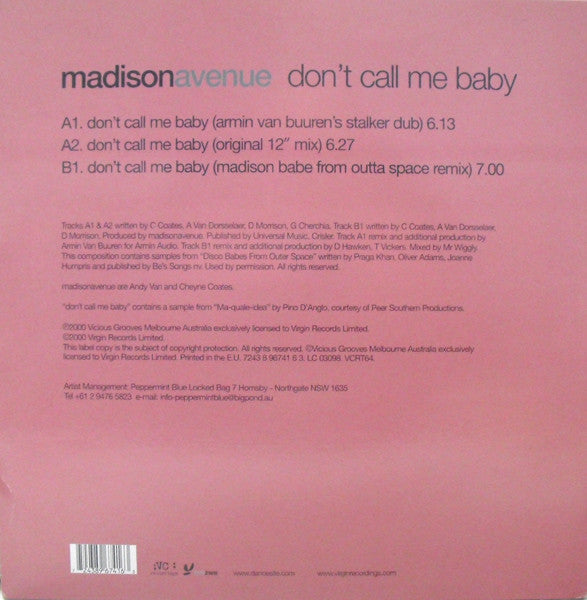 Madison Avenue : Don't Call Me Baby (12", Single, RE)